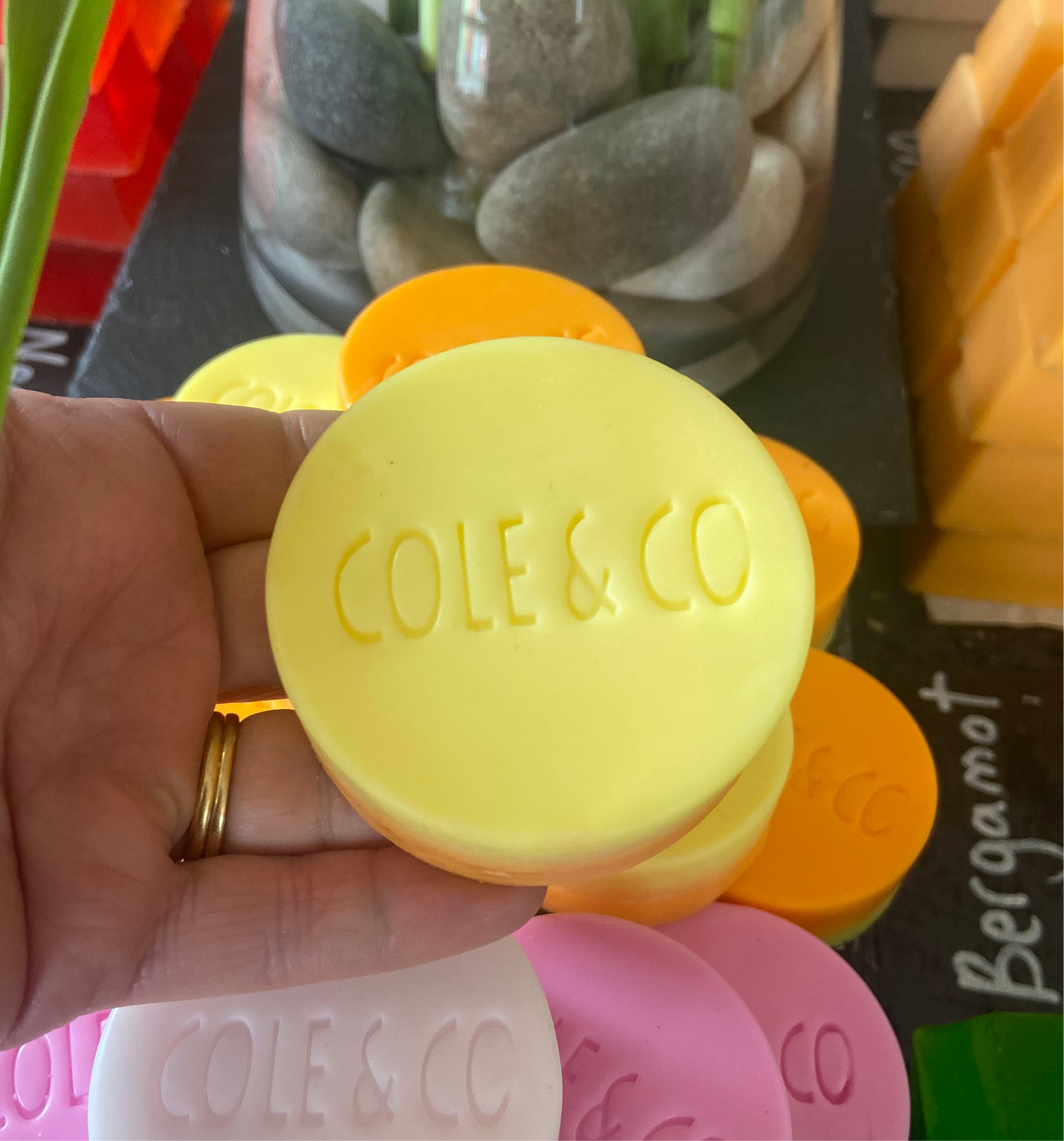 Sicilian lemon and mandarin orange round two tone soap